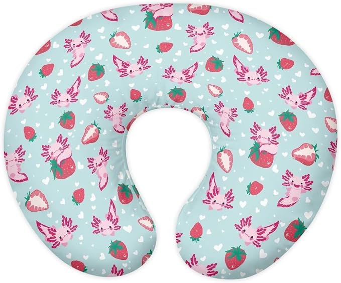 Strawberry Axolotl Nursing Pillow Cover Cozy Nursing Slipcover Soft Breastfeeding Pillow Slipcover Nursing Pillow Case Skin-Friendly U-Shaped Hidden Zipper Design