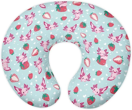 Strawberry Axolotl Nursing Pillow Cover Cozy Nursing Slipcover Soft Breastfeeding Pillow Slipcover Nursing Pillow Case Skin-Friendly U-Shaped Hidden Zipper Design