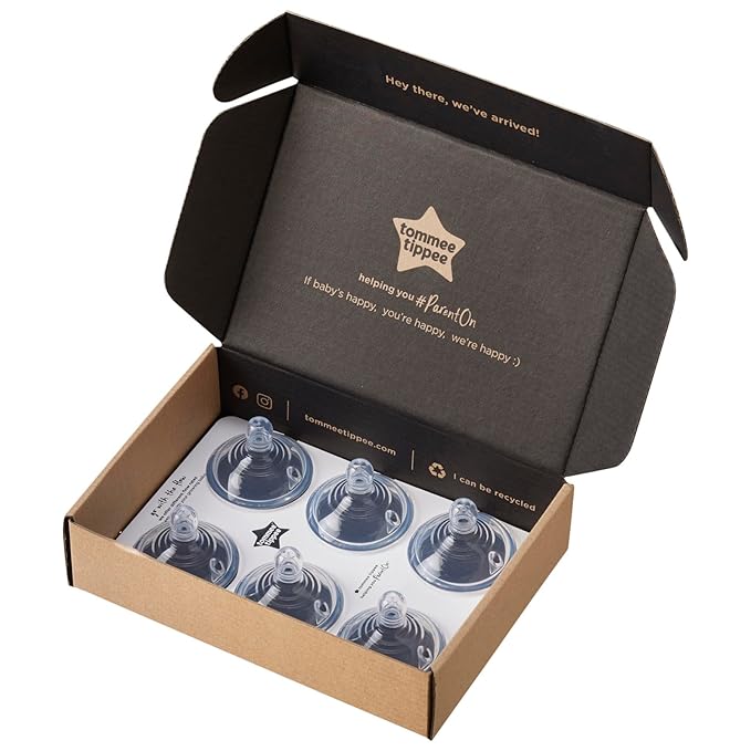 Tommee Tippee Natural Start Baby Bottle Nipples, Breast-Like for A Natural Latch, Anti-Colic Valve, Soft Silicone, Fast Flow, 6+ Months, Pack of 6