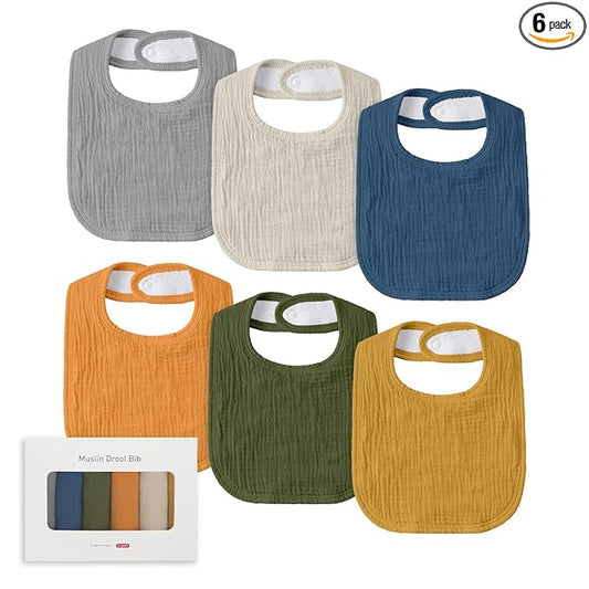 Muslin Baby Drool Bibs for Unisex Boys Girls, 6 Pack Soft Cotton Baby Bib for Teething Drooling, Essentials Shower Gift (6, Yellow)