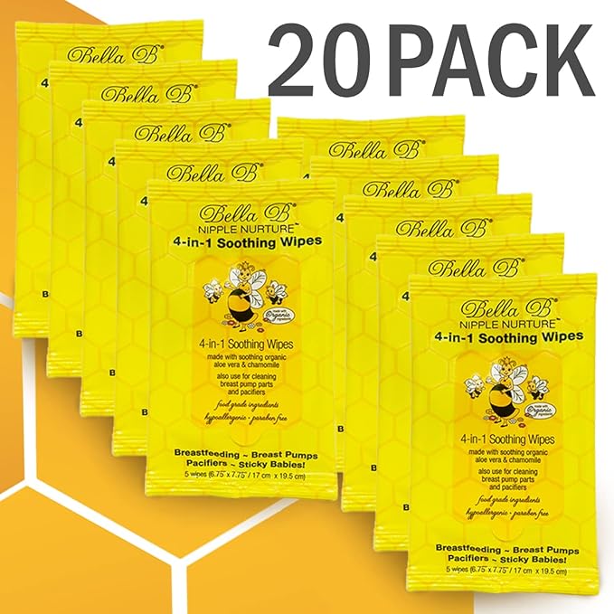 BELLA B Nipple Nurture 4-in-1 Soothing Wipes Bundle 5 Count 20 Pack - Breastmilk Wipes - Breast Pump Cleaning Wipes - Pacifier Wipes - Baby Wipes - Nursing Wipes