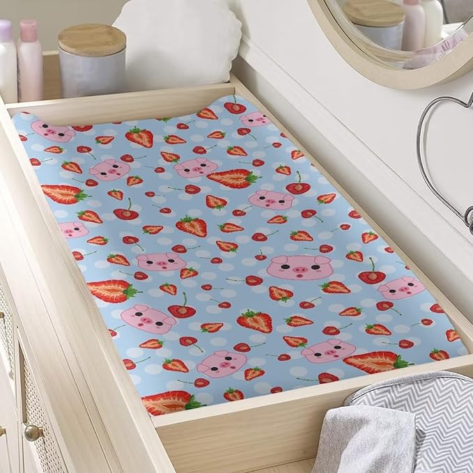 Straberry Baby Changing Pad Cover Cute Pig Newborn Changing Table Cover Girls Boys Diaper Table Change Mat Sheet Cover Soft Breathable