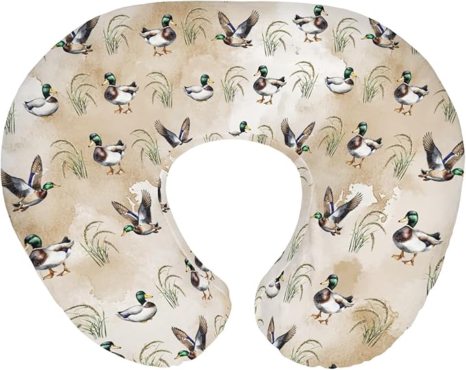 Vintage Mallard Duck Baby Nursing Pillow Covers for Boy Girl Green Ducks Lake Nursery Slipcovers for Breastfeeding Pillows Hunting Ducks Soft Stretchy Removable Cover for Newborn Infant