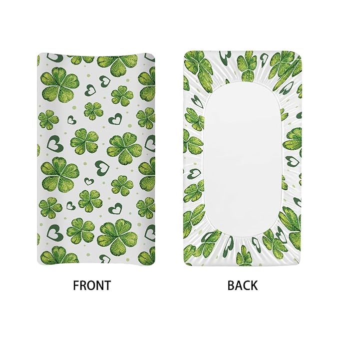St. Patrick Changing Table Pad Cover Green Leaves Changing Pad Covers Heart Changing Pad Cover Breathbale Portable 32''*16''Changing Pads Nursery Decor