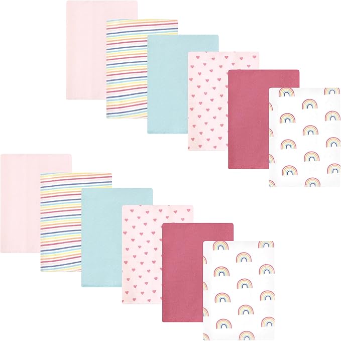 Hudson Baby Unisex Baby Cotton Flannel Burp Cloths Bundle, Creative Rainbow, One Size