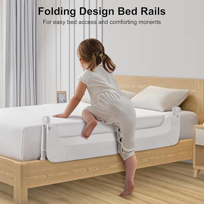 Bed Rail for Toddlers,Swing Down Kids Bed Rails Guard for Twin,Full,Queen,Bunk Size Bed,Extra Tall Child Bed Rail Guard with Reinforced Anchor Safety System (White, 40 Inch(40" L x 31" H))