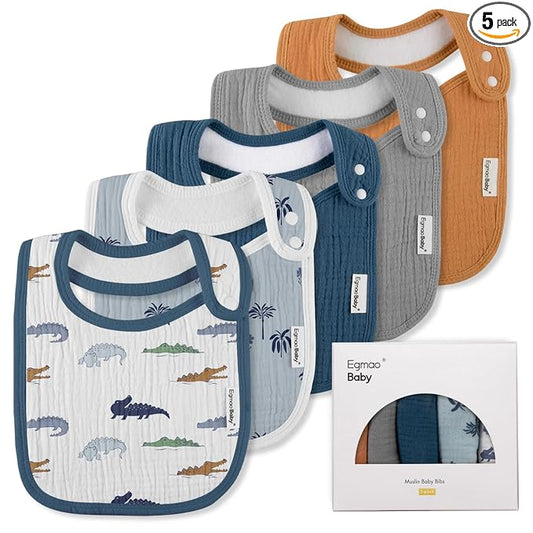 Muslin Bibs for Baby Boys Girls,Organic Muslin Baby Bib for Drooling and Teething,Soft Bandana Drool Bibs 5 Pack