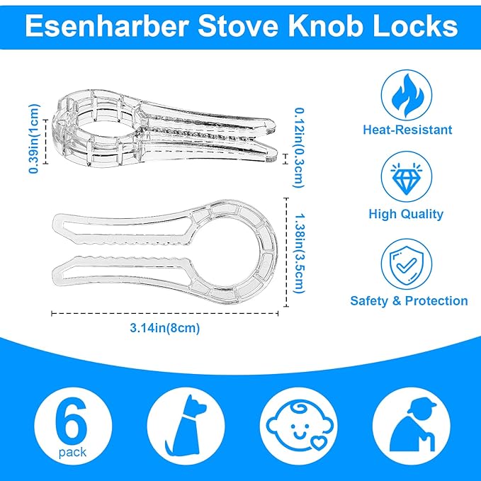 Gas Stove Knob Locks, Gap-fit Pin for Stove Knobs, for Knob Gap at Least 0.27", Baby Proofing Stove Knob Safety Covers, Stove Guard Clear, Pack of 5, with 1 Extra Piece for Back Up