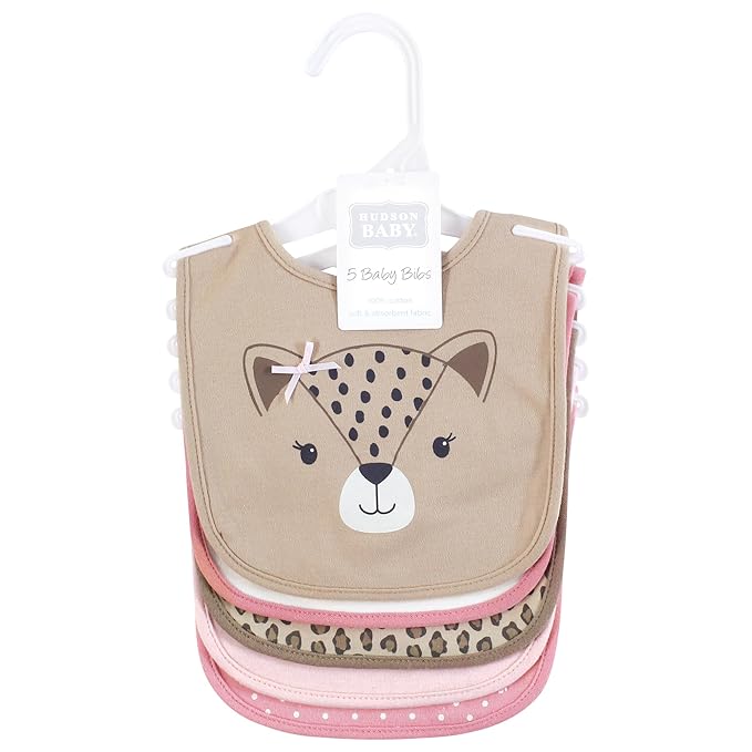 Hudson Baby Infant Girl Cotton Bibs, Sassy Cheetah, One Size