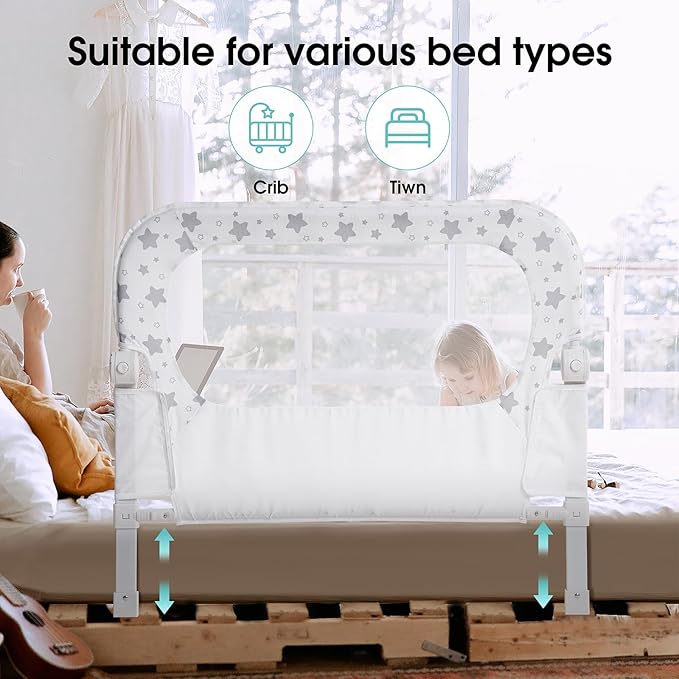 NUTIKAS Baby Bed Rail Guard for Crib - 35.7" Toddler Bed Rails for Twin,Full, Queen, Toddlers, Bunk Size Bed Swing Down Bedrail Extral Tall Child Safety Side Railing Guards for Kids