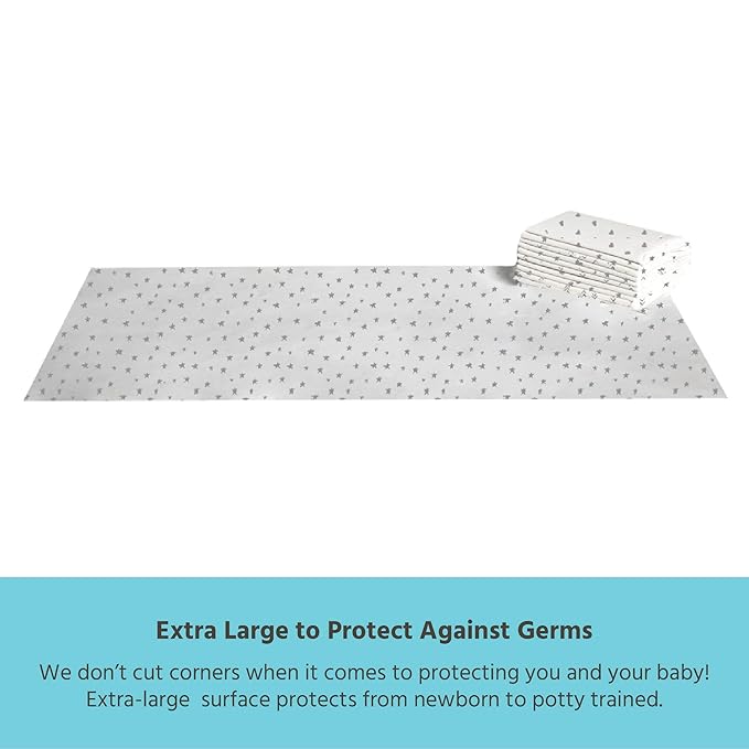 J.L. Childress Healthy Habits Disposable Changing Pads for Babies - Diaper Changing Table Covers, Baby Travel Essentials, Absorbent Liner Pads, Leak-Resistant, 26"x18" - Stars/Hearts/Arrows, 24 Count