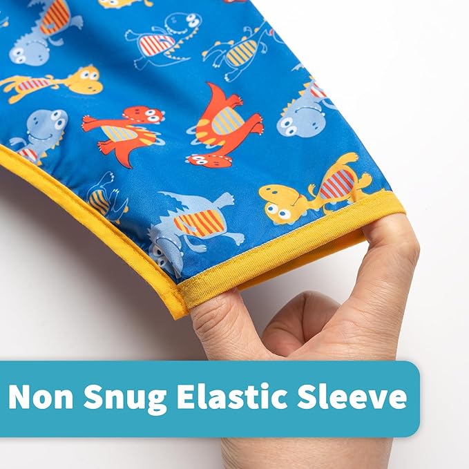 3 Pcs Long Sleeved Bib Set|Baby Waterproof Bibs with Pocket Bundle|Toddler Bib with Sleeves|Stain Resistance Smock 6-24 Month
