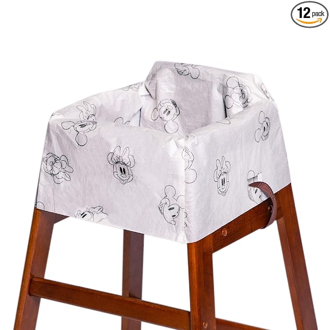 J.L. Childress Disney Baby Disposable Restaurant High Chair Covers - Baby Travel Accessory for Kids & Toddlers, Individually Wrapped, Covers All Surfaces - 12 Count, Mickey & Minnie