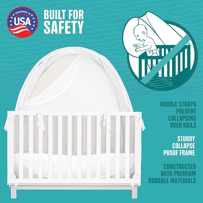 KinderSense® - Baby Safety Crib Tent - Premium Toddler Crib Topper to Keep Baby from Climbing Out - See Through Mesh Crib Net - Mosquito Net - Pop-Up Crib Tent Canopy
