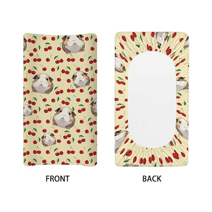 Breathable Diaper Changing Pad Cover for Baby Girls and Boys, Soft Changing Table Sheets 16 * 32 Inches, Cherry Guinea Pig