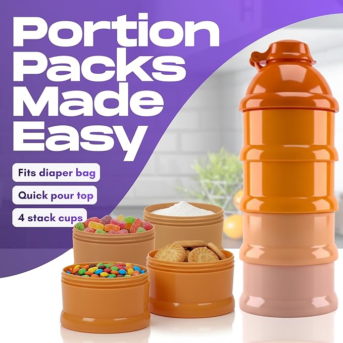 Mommy's Helper Baby Formula Dispenser On The Go, Stackable Travel Formula Container To Go, Non-Spill Pour Spout, 4-Compartment Powder Storage (Coastal Coral)