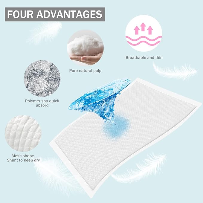 Baby Disposable Changing Pad, 25 Pack Soft Non-Woven Fabric Breathable Waterproof Underpads, Portable Leak-Proof Mattress Protector, Incontinence Bed Pads (Big White