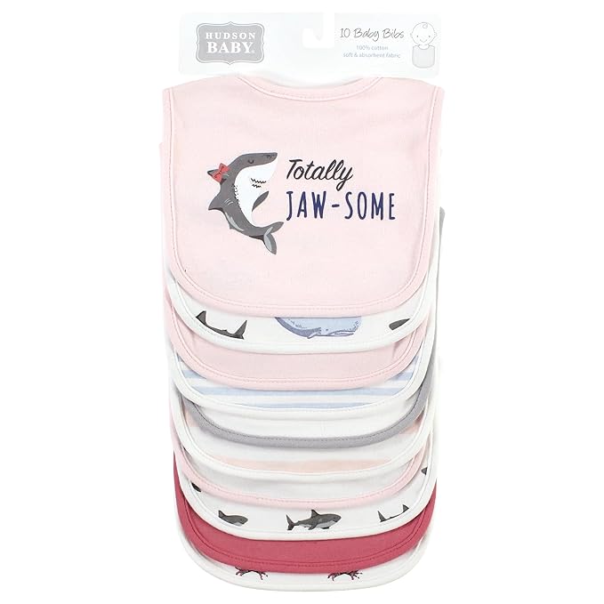 Hudson Baby Unisex Baby Cotton Bibs, Girl Whale Shark, One Size
