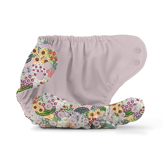 Esembly Cloth Diaper Cover - Reusable Swim Diaper, Waterproof, Breathable - Adjustable Outer Layer Over Absorbent Inner for Blowout Protection - Botanic Garden, Size 1 (7-17lbs)
