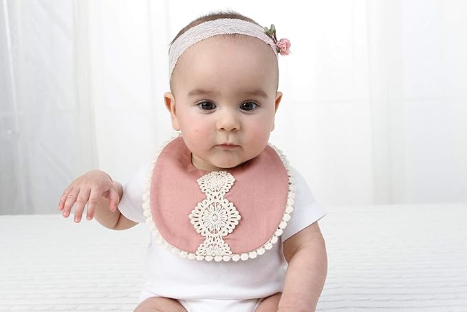 Baby Bib For Girls,Reversible Waterproof Handmade Natural Cotton Baby Drool Bib 0-12 months 3 Pack