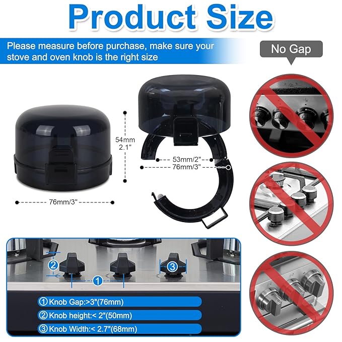 Stove Knob Covers for Child Safety – 5-Pack Heat-Resistant Oven Lock Knob Protectors with Heat Alert Stickers, Baby and Pets Proofing Stove Knob Guards for Gas & Electric Stoves(Dark)