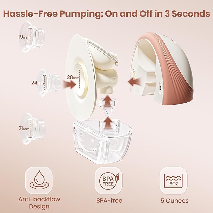 Heated Wearable Breast Pump Hands-Free, Portable Electric Breastfeeding Pump, 4 Modes & 9 Levels, Innovated Heating Tech with Strong Battery & Hospital-Grade Suction, 19/21/24mm Flange Inserts