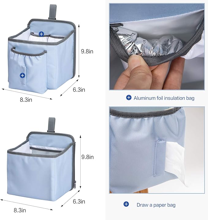 MOMIGO Baby Diaper Caddy Bag Stacker Organize - Nursery Storage Bin for Diapers, Wipes & Toys with Insulation Pocket - 2pcs Diaper Organizer for Crib Wall (Blue)