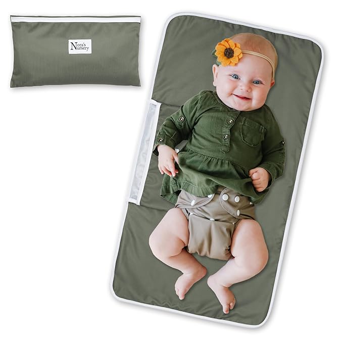 Nora’s Nursery Portable Baby Diaper Changing Pad - Waterproof Foldable Changing Mat for On-the-Go Diaper Changes - Travel Friendly, Easy Clean, Soft & Durable for Infants and Toddlers - Sage