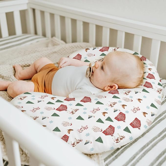 Christmas Farm Animals Life Baby Nursing Pillow Covers for Boy Girl Barn Pig Cow Lamb Hen Duck Trees Nursery Pillowcase for Breastfeeding Pillows Winter Country Farmyard Soft Stretchy Slipcovers