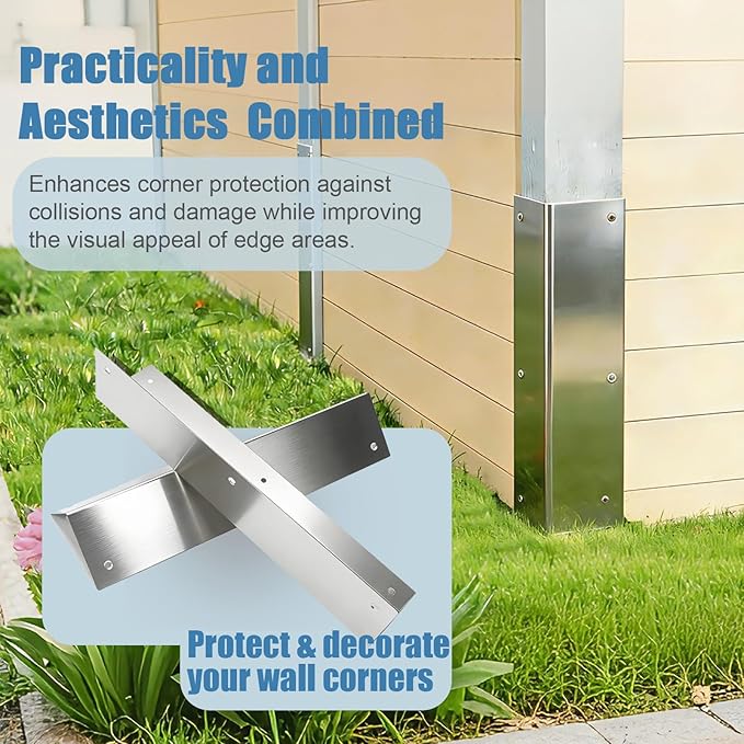 2 Pack Silver Stainless Steel Corner Guards, Metal Siding Corner Protector with 89° Angle, 3 3/8" x 3 3/8" x 15 3/4", Outdoor Weed Whacker Protection for Exterior Walls, Fences, Pavilions