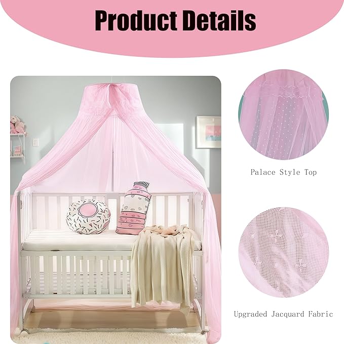 Baby Crib Bed Mosquito Net:Crib Canopy, Princess Bed Canopy, 2025 New 50D Breathable Mesh Crib Tent, Mosquito Net for Canopy Bed Curtains Baby Toddler Bedroom Decoration Accessories (Pink)