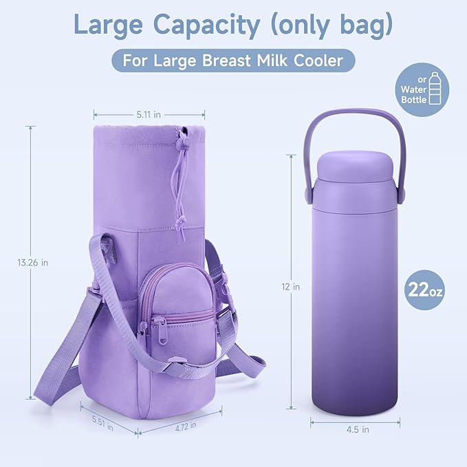 Portable Travel Bag for Breast Milk Cooler, Fits Milk Cooler & Portable BreastMilk Chiller, Leakproof,Insulated & Scratch-Resistant Bottle Carrier with Shoulder Strap & Extra Storage, Purple