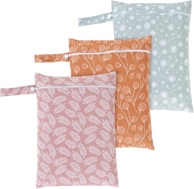 3Pcs Wet Dry Bags Storage Bag, Wet Dry Bag for Baby Cloth Diapers &Breast Pump Parts, Waterproof Reusable Wet Bag, Zipper Closure Wet Bags with Handle, Portable Bags for Swimsuits Diapers Beach Pool