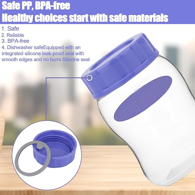 6pcs Baby Bottle Caps for Pigeon & Lansinoh Bottles, Leak Proof Travel and Storage Replacement Tops Lids Covers with Cleaning Brushes Accessories (Purple)