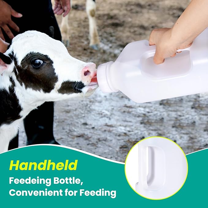 Screw Nipple Calf Bottle 2 Quart,Calf Feeding Device with Rubber Nipple & Cap,Calves Nursing Milk Feeding Bottle with Handle Livestock Supplie