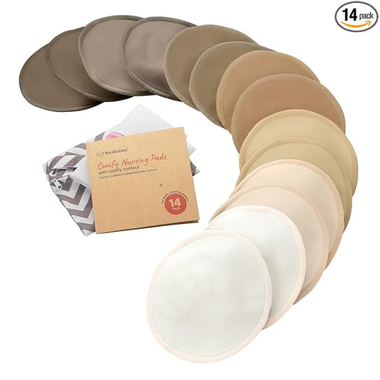Organic Nursing Pads - 14 Washable Breast Pads for Breastfeeding, Wash Bag, Viscose Derived from Bamboo Reusable Nipple Covers for Breastfeeding Essentials, Soft & Absorbent (Coffee, L 5")