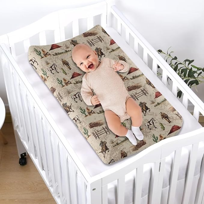 Baby Disper Changing Pad Cover Weatern Cowboy Print Diaper Change Table Sheets Removable & Washable 32"x16" Bassinet Cradle Mattress Sheets for Gilrs Boys