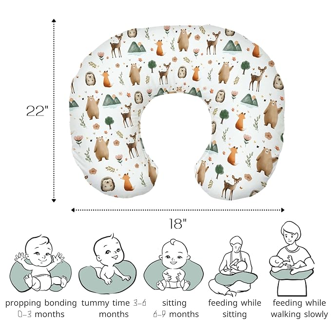 HawSkgFub Boho Animal Nursing Pillow Cover for Baby Boys Girls, Forest Bear Deer Fox Owl Breastfeeding Pillow Slipcover, Nursing Pillowcase for Newborn Infant, Cover Only