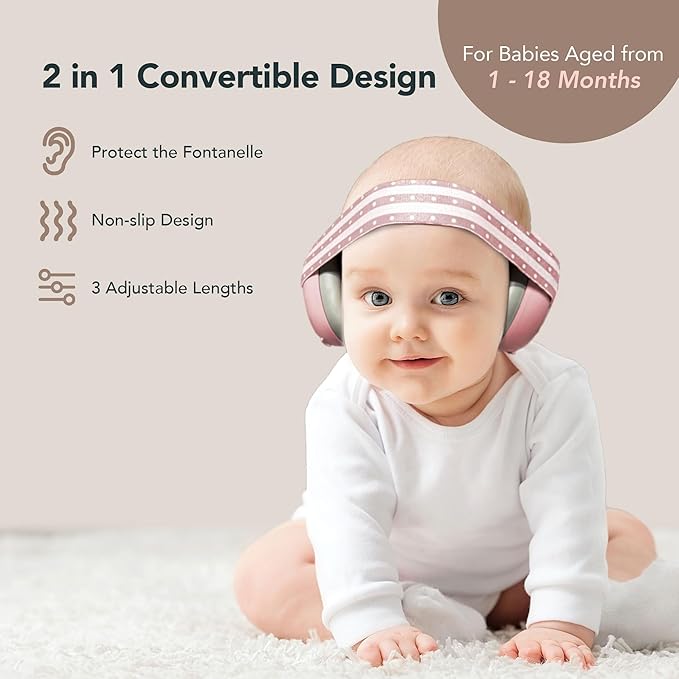 Moonybaby 2-in-1 Baby Ear Protection, Comfortable Headphones, Noise Cancelling, Adjustable Baby Headphones with Stretchy Band
