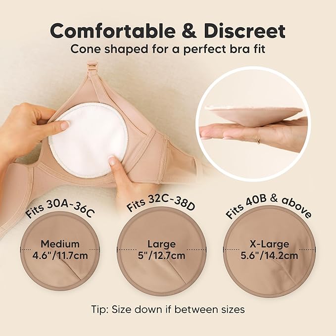 Organic Nursing Pads - 14 Washable Breast Pads for Breastfeeding, Wash Bag, Viscose Derived from Bamboo Reusable Nipple Covers for Breastfeeding Essentials, Soft & Absorbent (Sable, L 5")
