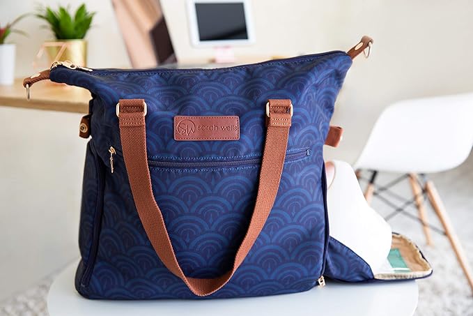 Sarah Wells Lizzy Breast Pump Bag – Stylish Pump Tote with Insulated Cooler Pocket, Laptop Sleeve – Fits Portable Pumps & More – Easy-Clean, Lightweight Breastfeeding Bag (Deco)