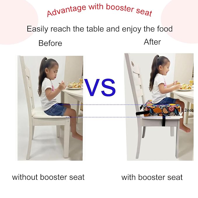 Toddler Booster Seats for Kitchen Chair with Double Safer Straps Non-Slip Bottom for Kids, Portable Travel High Density Sponge Detachable Cushion for Boys Girls (Fruit)