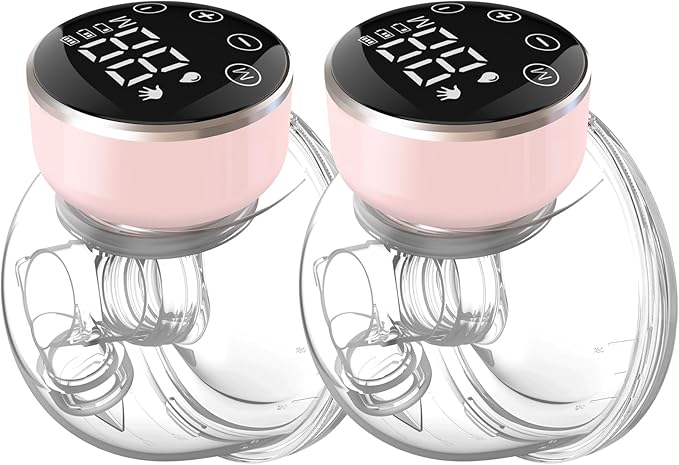 NaNaLazy Wearable Breast Pump Hands Free of Longer Battery Life & LED Display, Portable Electric Breast Pump with 3 Modes & 9 Levels & Low Noise, 24 mm Flange, 2 Pcs Pink
