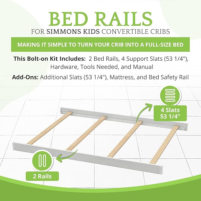 CC KITS Full-Size Conversion Kit Bed Rails Compatible with Simmons Kids Convertible Cribs by Delta Children - Solid Wood Rail - Toddler and Adult Bed Rail for Full-Size (Rustic Bianca, Bolt-ON KIT)