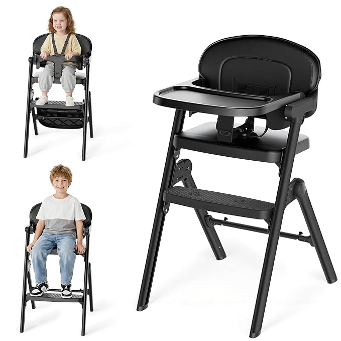 High Chairs for Babies and Toddlers, Baby High Chair Adjustable Height, Dining Chair with Removable Tray, Ergonomic Toddler Feeding Seat, Sturdy & Durable Construction, Black