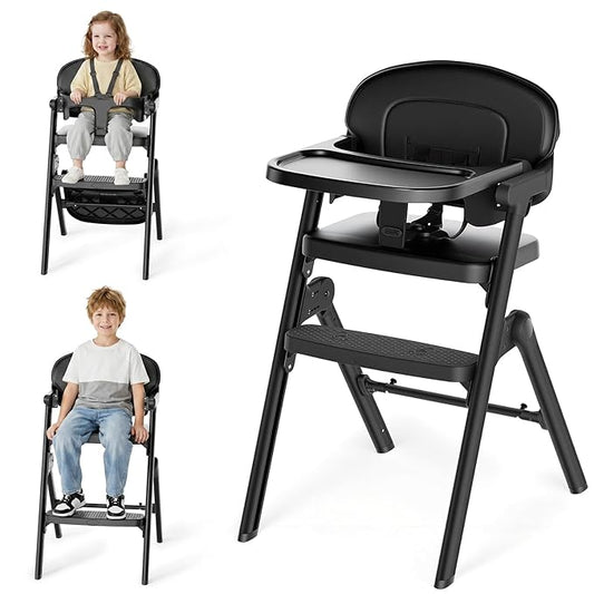 High Chairs for Babies and Toddlers, Baby High Chair Adjustable Height, Dining Chair with Removable Tray, Ergonomic Toddler Feeding Seat, Sturdy & Durable Construction, Black