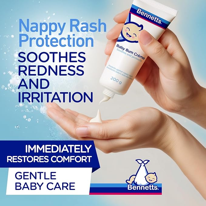 Bennetts Baby Bum Cream 200ml – Water-Repellent Diaper Barrier Cream for Newborns – Protects Against Nappy Rash & Redness