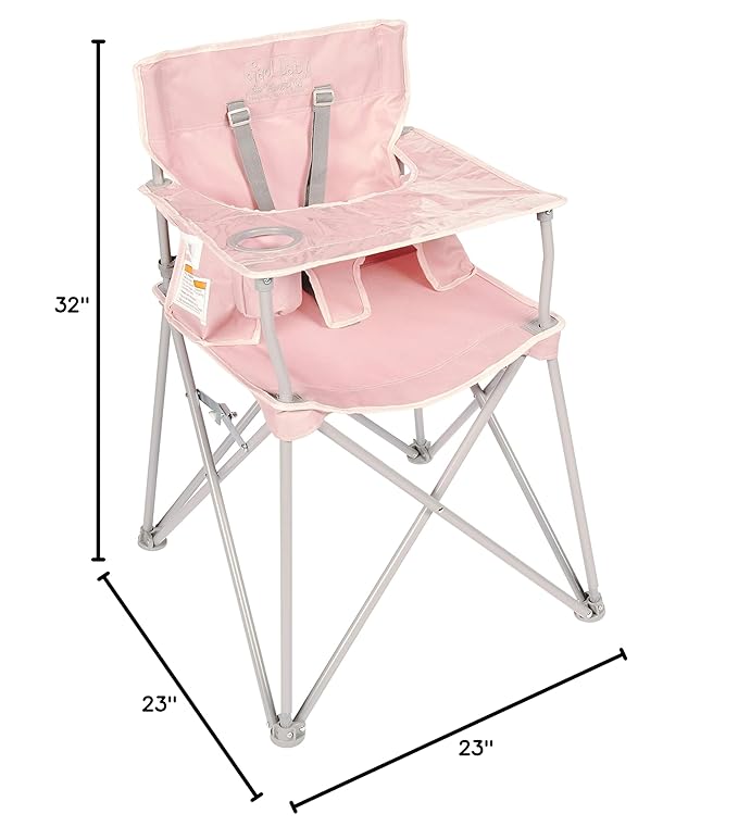 ciao! Baby Portable High Chair for Babies and Toddlers, Fold Up Outdoor Travel Seat with Tray and Carry Bag for Camping, Picnics, Beach Days, Sporting Events, and More (Blush)