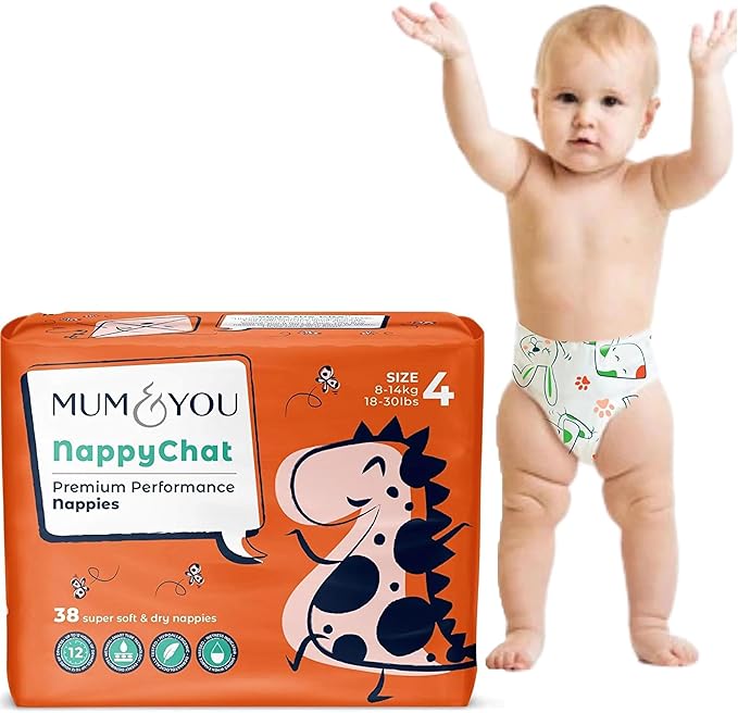 M&Y Nappychat Premium Performance Eco Diapers, Size 4 (38 Diapers) Smart Tube Technology. Leak Protection. 100% Recyclable. Hypoallergenic, Dermatologically-Tested No Lotion, Perfume or Dyes