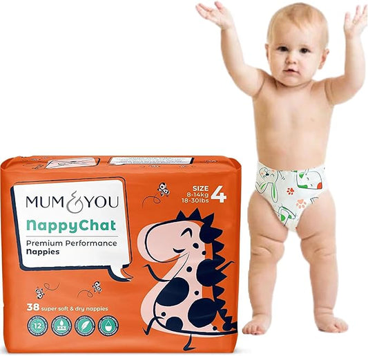 M&Y Nappychat Premium Performance Eco Diapers, Size 4 (38 Diapers) Smart Tube Technology. Leak Protection. 100% Recyclable. Hypoallergenic, Dermatologically-Tested No Lotion, Perfume or Dyes